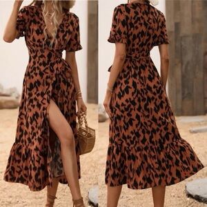 NWT Boutique Leopard Maxi Wrap Dress